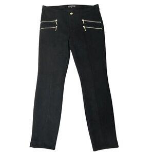 Grayse Kelly & Marie Gray Black Suede‎ Straight Leg Pant Front Gold Zipper